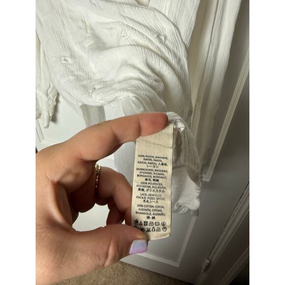 Free People Ivory Wishful Moments Tie Neck Balloon Sleeve Sleeve Romantic Top M - Picture 7 of 8